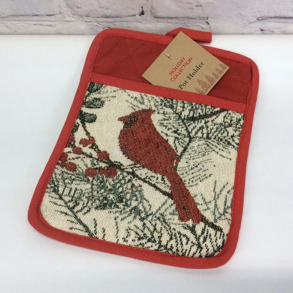 Merry Cardinal 3 Pc Kitchen Set Holiday Dish Towel/Pot Holder/Oven Mitt NWT